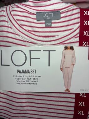 LOFT Women's  Jogger Pajama Set with Pockets 😍 White and Fuchsia Stripe